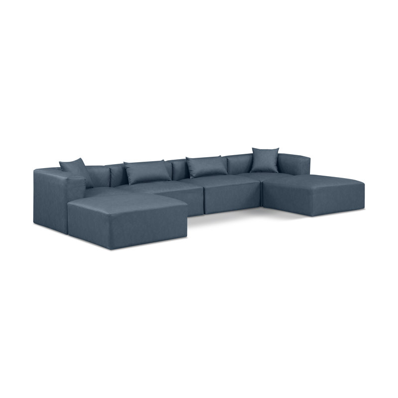 Canapé modulaire en cuir 6 pièces Vegan, Cuir végétalien bleu marine