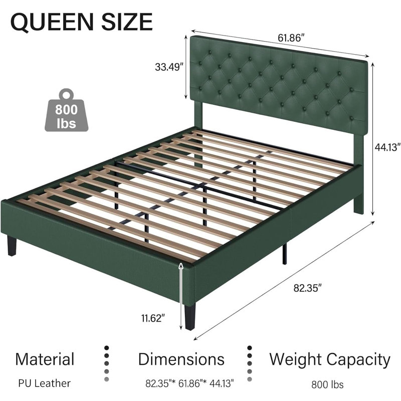 Grand lit tapissier en cuir vert