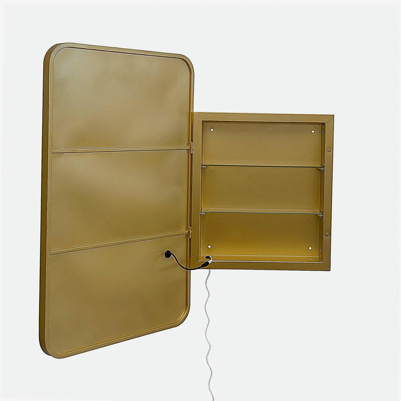 Armoire à pharmacie rectangulaire avec miroir et miroir de salle de bain, Doré