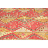 Hand-Knotted Moroccan Rug Red Gold Diamond Pattern
