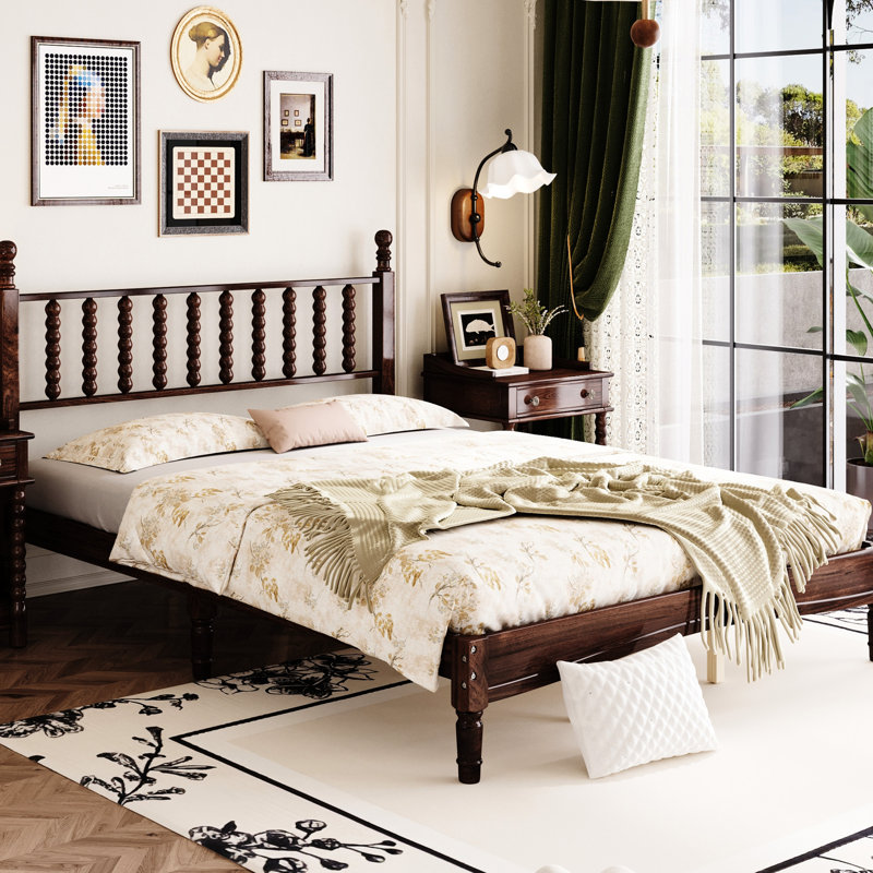 Tête de lit grand format en forme de gourde, style rétro, plateforme en bois, tête de lit plateforme en noyer, finition, base solide