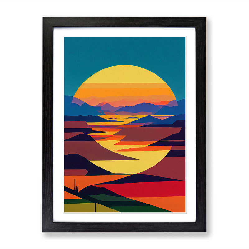 Boundless Sunset Abstract - Wall Art, Black Framed, 66cm H x 48cm W x 2cm D, White