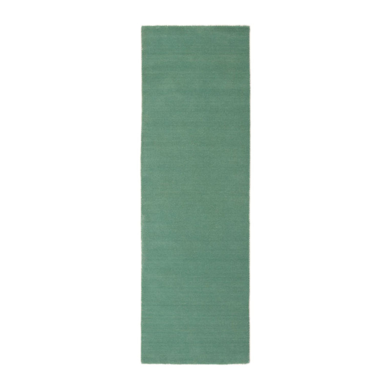 Solid Colour Wool Hand Woven Area Rug, Runner 75 x 200cm, Turquoise