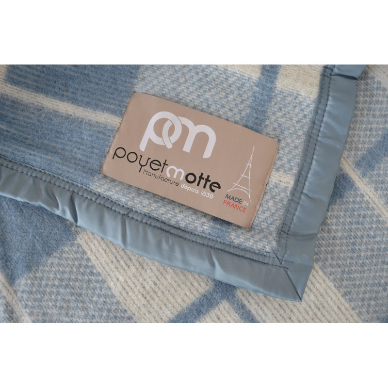 Couverture 100% laine vierge Lyon, Grand, Naturel / bleu
