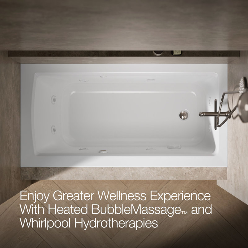 Archer® 60-in X 30-in Integral Flange Whirlpool Heated Bubblemassage Air Bath with Right-hand Drain, Right, White