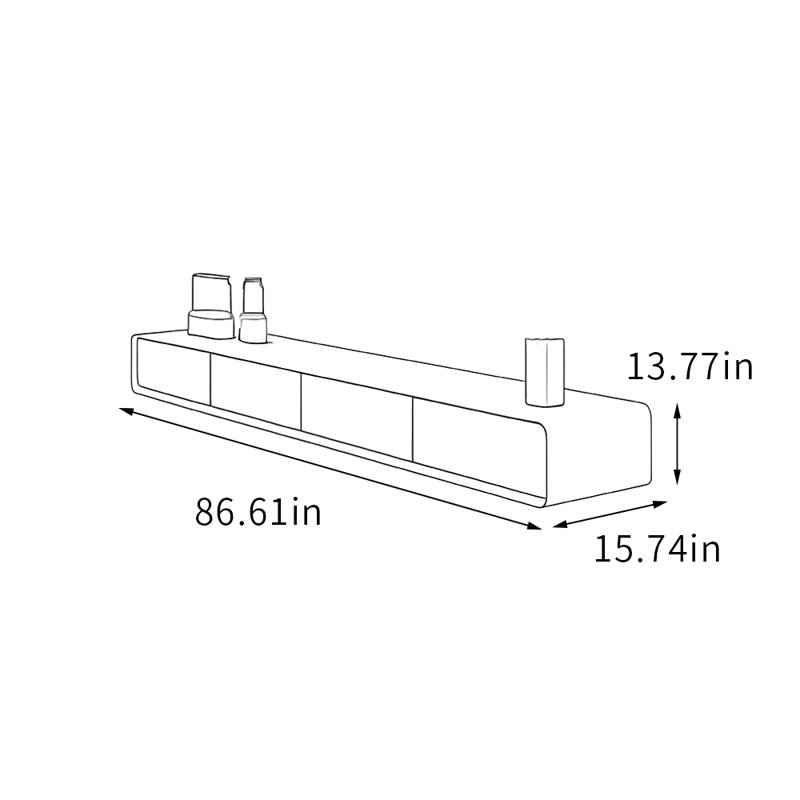 Meuble télé moderne en bois avec plancher, Brun noix / noir, H 13,77 po x L 86,61 po x l 15,74 po