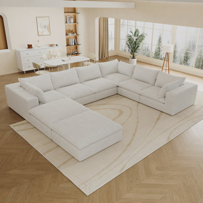 Siège en velours côtelé profond de 157,6 po, 8 sièges, conception à deux couches, coussin amovible, sans assemblage, modulaire pour plusieurs pièces, tissu doux, éponge double, tissu d'expédition Cloud