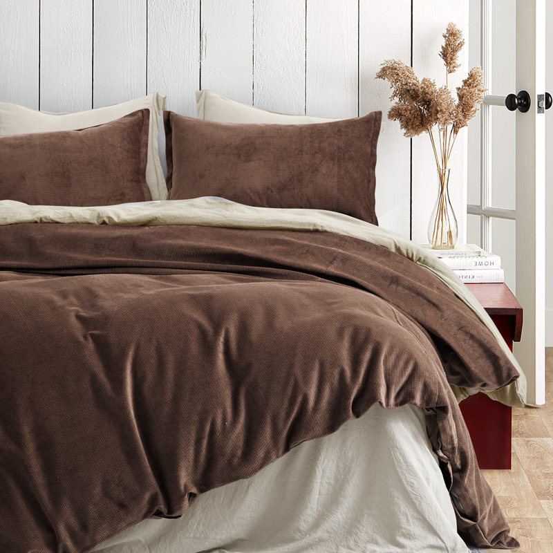 Neil Cotton Sateen Duvet Cover, King Duvet Cover + 2 King Pillowcases, Chocolate