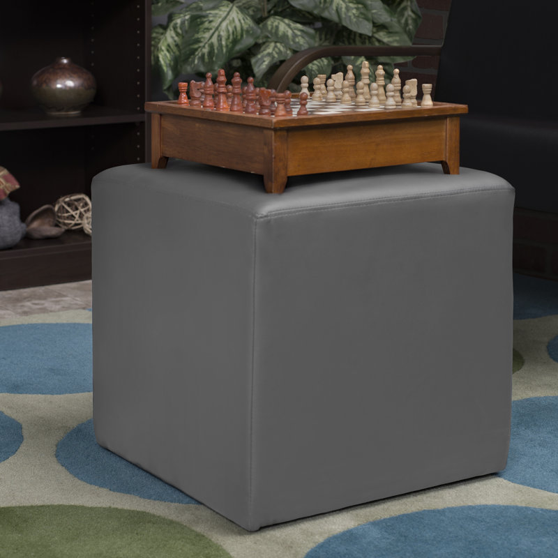 Jean Square Stool Ottoman, Gray Faux Leather
