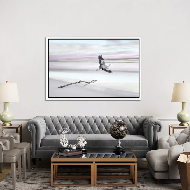 Great Blue Heron At Ocean Beach With Spot Color by Laura D Young - Gallery-Wrapped Canvas Giclée on Canvas