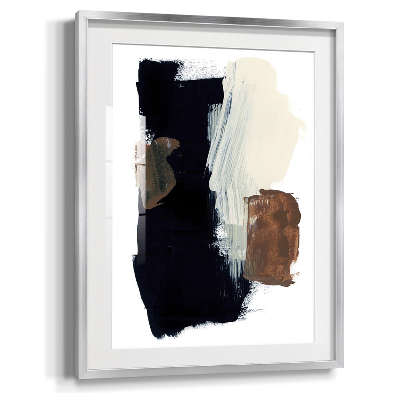 Imprimé encadré Terrene II, Papier avec cadre argenté, Blanc
