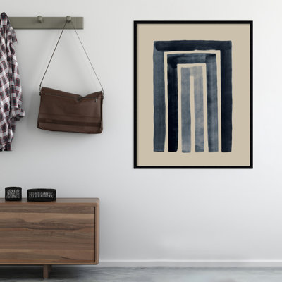 «Nima Mid Century Modern Abstract Rainbow Indigo Beige» par The Creative Bunch Studio - impression encadrée