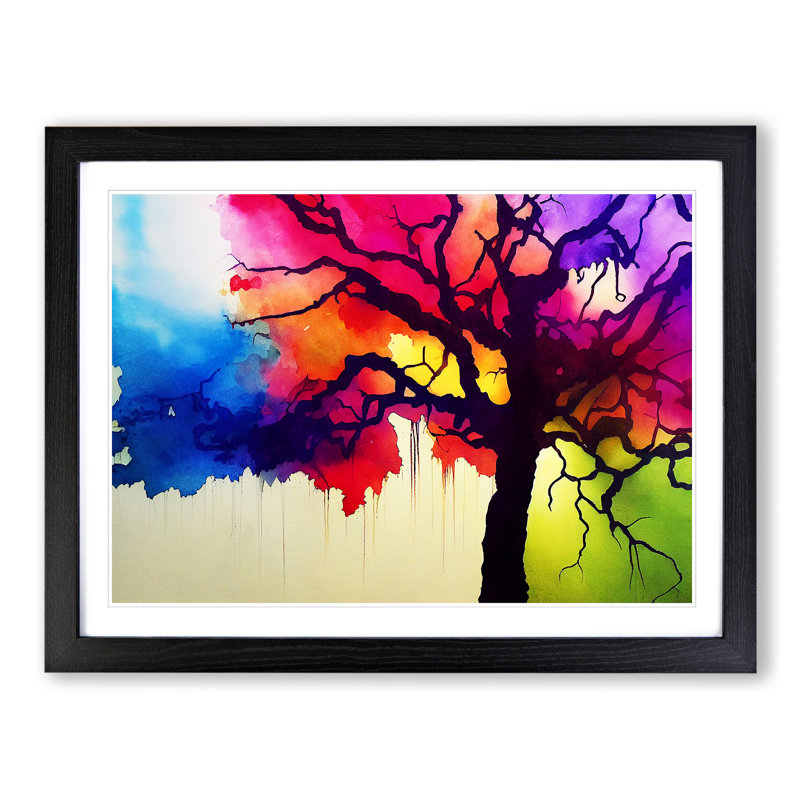 XH1022-8655X Super Colourful Tree Abstract - Single Picture Frame Painting, Black, 25cm H x 34cm W x 2cm D