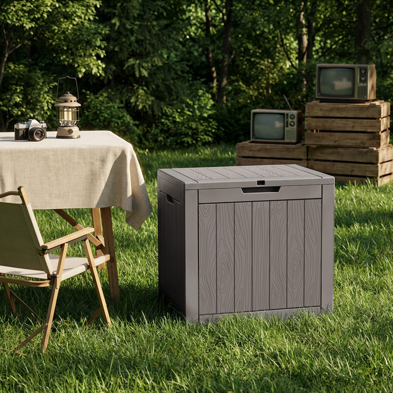  Boîte de rangement verrouillable 30 gallons en résine noire résistante à l'eau, Brown-Grey