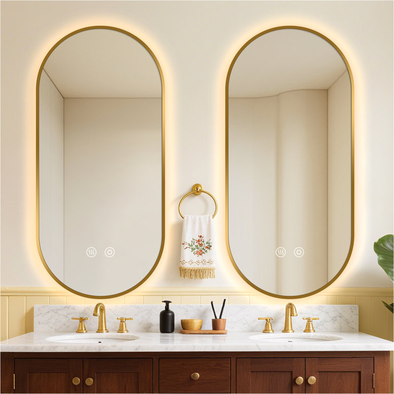 Miroir de salle de bain ovale rétroéclairé à DEL 24 po x 36 po, Doré