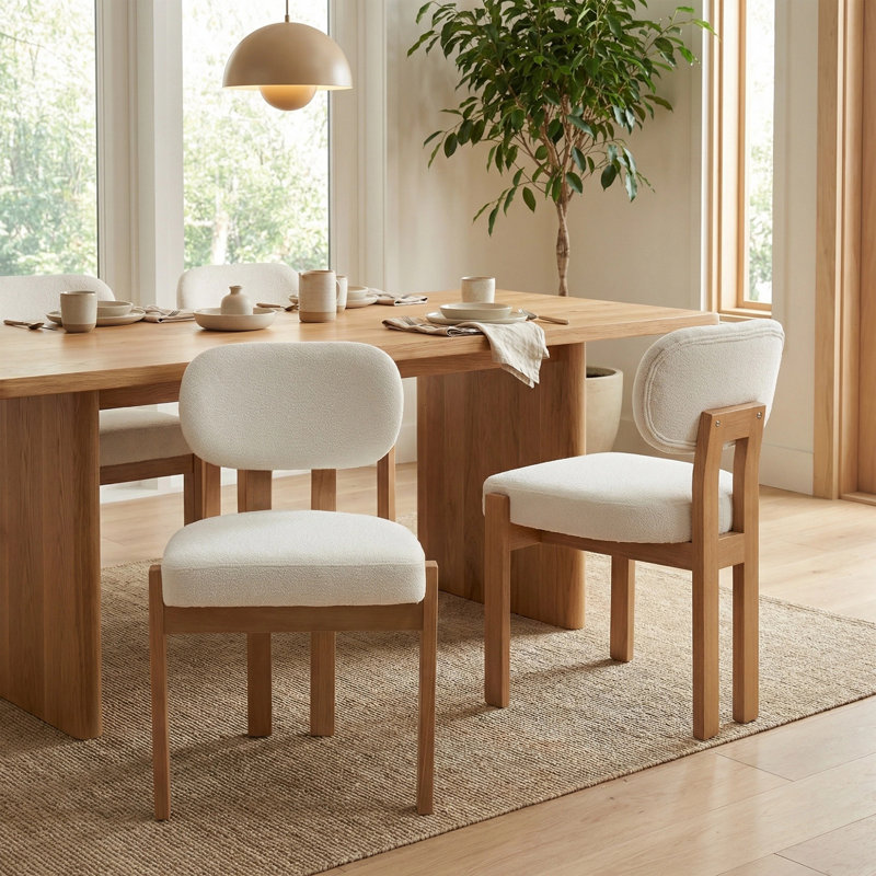 Ensemble de 2 chaises de salle à manger en bois Ahn, chaise de salle à manger rembourrée en tissu moderne, 2, Beige