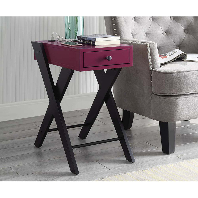 Accent Table With Built-In Usb Port, Burgundy
