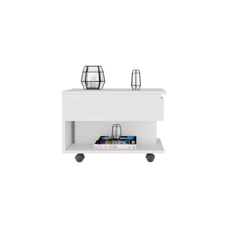 Table basse à 4 pieds avec rangement Floyde, Blanc, Blanc
