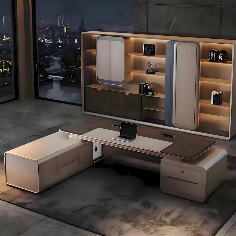 Bureau de direction 110,24 "Modern Luxe avec armoires latérales et verrouillage par mot de passe