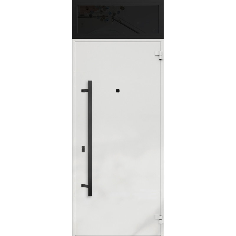 Porte avant en acier pré-suspendue à l'avant / deux portes en émail noir 6072 / fenêtre extérieure supérieure à panneau latéral / entrée en métal peint moderne l 36 po x H80 + 16 po à gauche