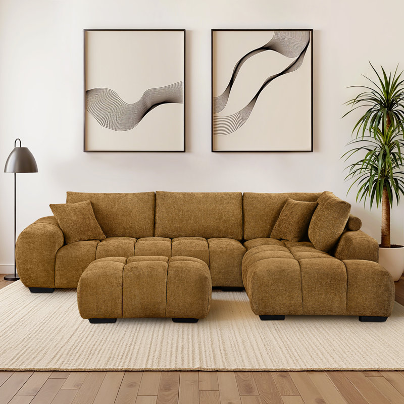 Ensemble de canapé modulaire avec repose-pieds Inverness, Tissu ambré
