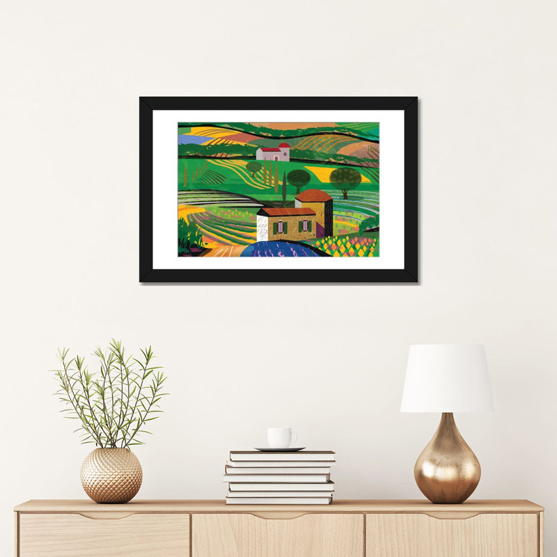 « summer fields », impression sur toile, H 16 po x l 24 po x P 1 po, Papier d'art encadré noir, Blanc