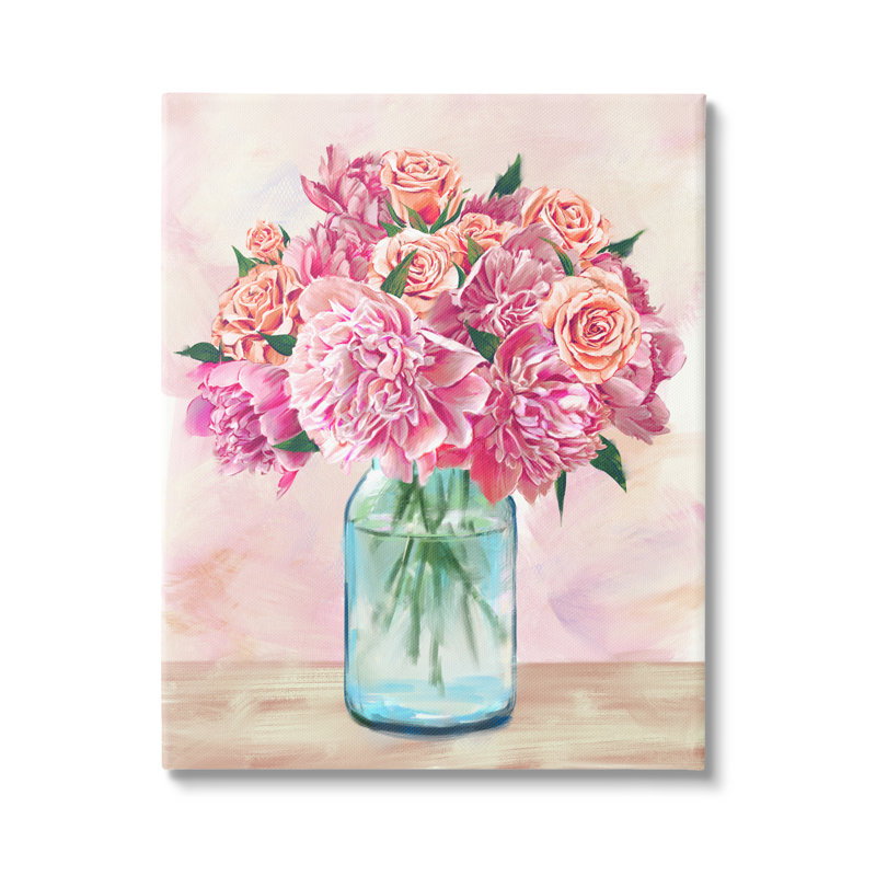 Bouquet d'œillets roses roses, conception florale par Ziwei Li - impression, Toile tendue, H 20 po x l 16 po