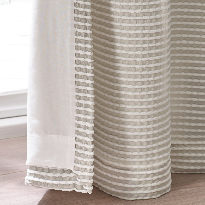 Stab Stitch Lined Eyelet Curtains, Natural, 90x90 Inch