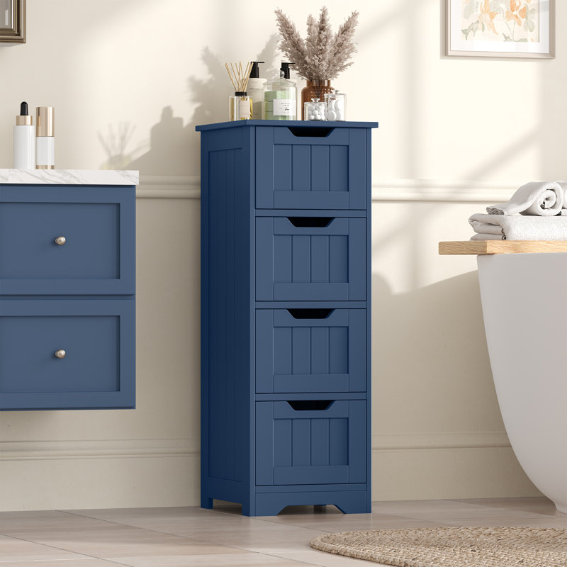 Armoire de salle de bain autoportante 4 tiroirs l 11,8 po x H 32,5 po x P 11,8 po, Bleu, 4