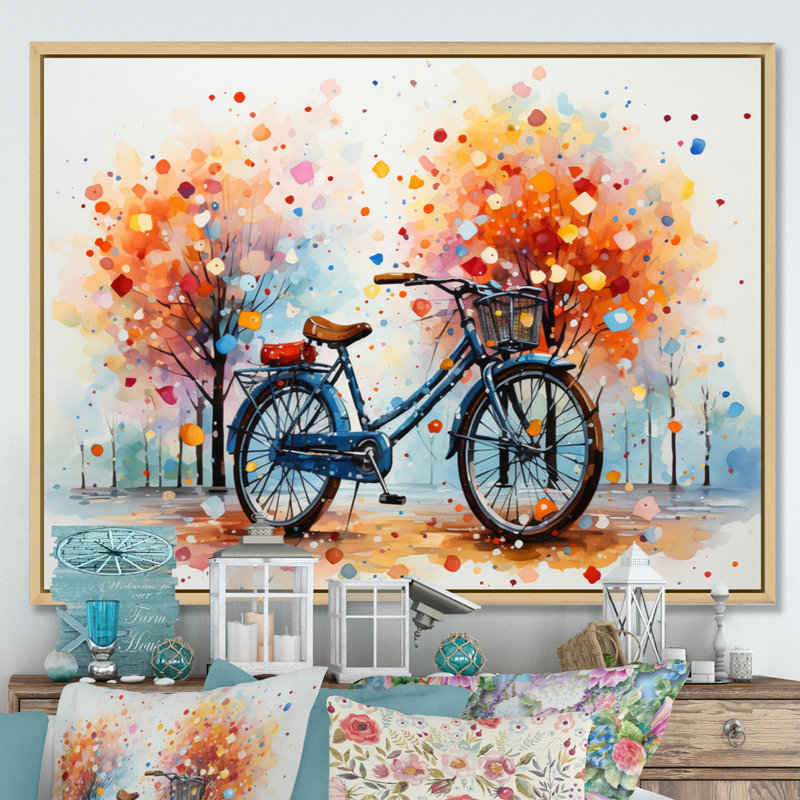 Bicycle Harmonious Pedals Pointillism IV - Transportation Wall Art Prints, Cadre naturel flottant