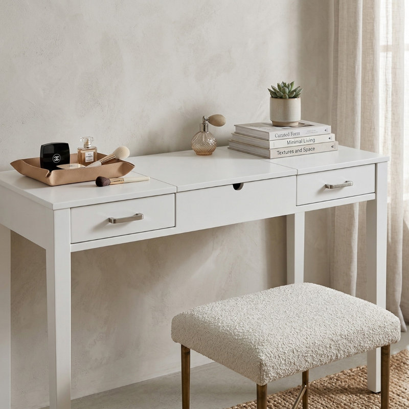 Kiralyn Writing Desk with Built-In Electrical Outlet, Crisp White