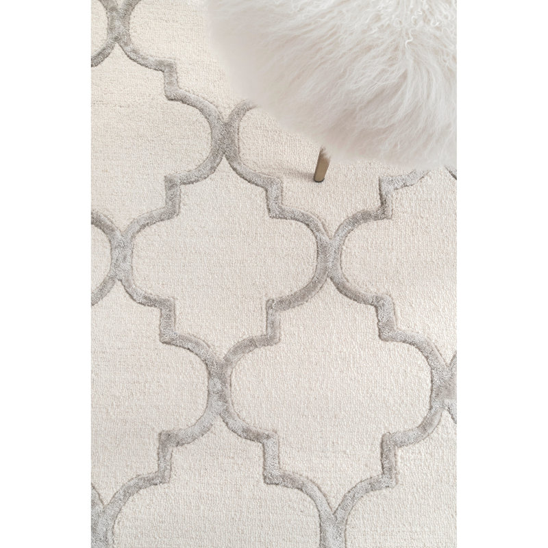 Tapis ivoire touffeté à la main à motif géométrqiue Noirmont, Rectangle 10 pi x 14 pi