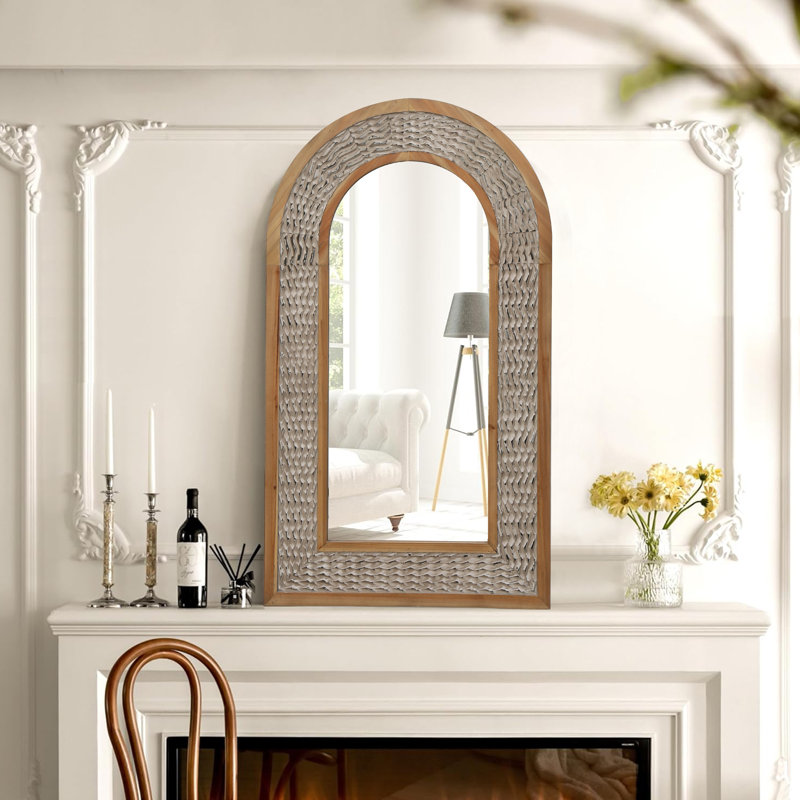 Rustic Arched Wooden Frame Wall Mirror, 46" x 26"