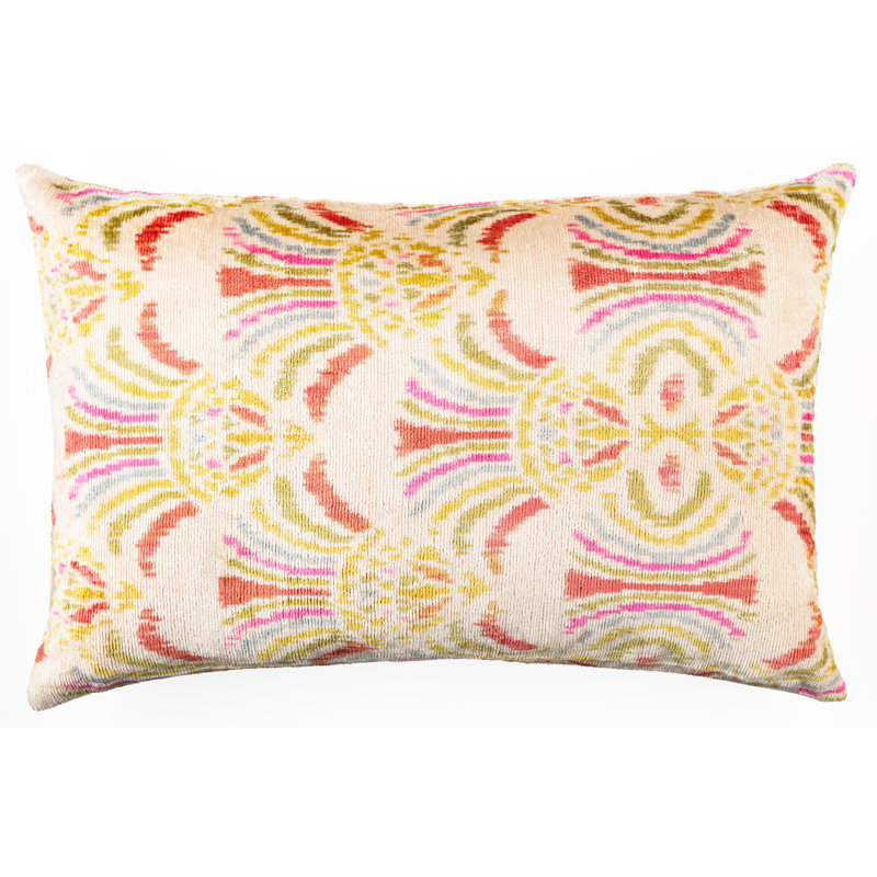 Silk Lumbar Rectangular Pillow Cover & Insert, Beige/Pink/Geometric