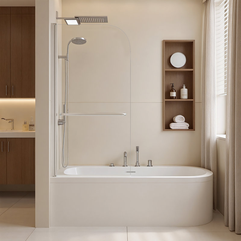 Porte de douche à un pivot avec verre trempé de 1/4 po de l 30 po x H 58 po, Nickel brossé