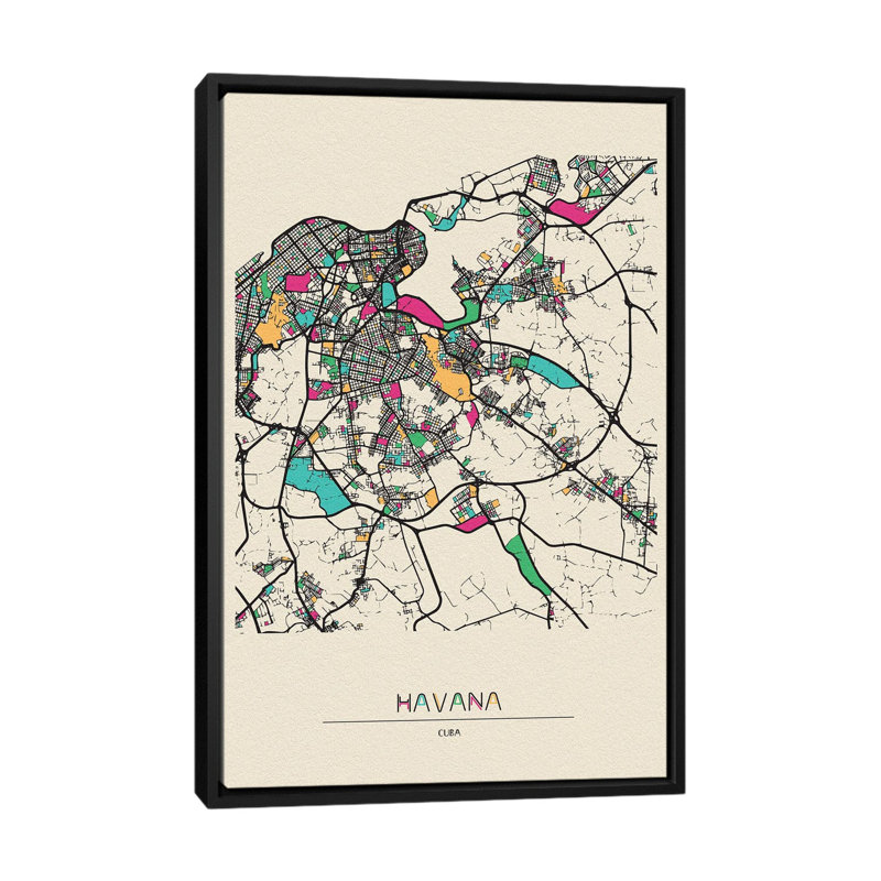 Havana, Cuba Map by Ayse Deniz Akerman - Floater Frame Gallery-Wrapped Canvas Giclée on Canvas