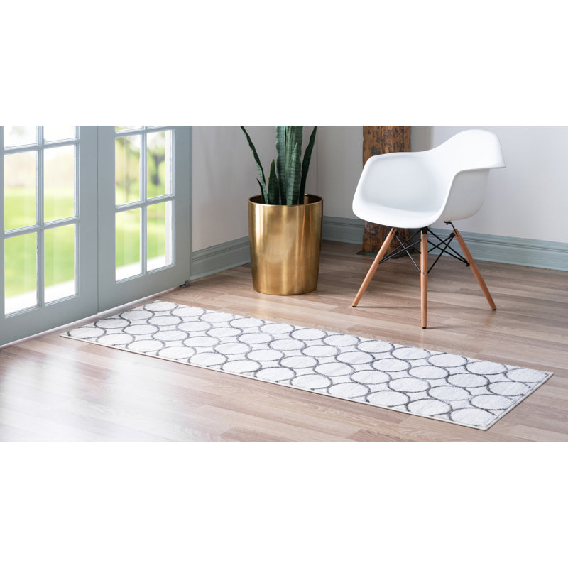 Tapis géométrique ivoire / gris clair Brana, Tapis de couloir 2 pi x 6 pi 1 po