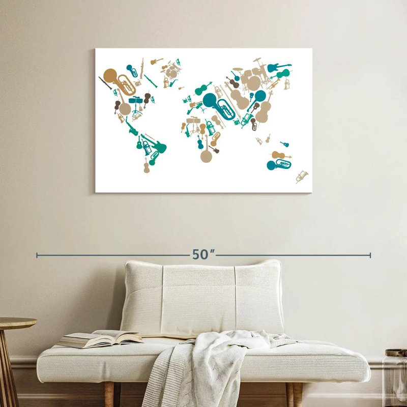 Abarca Musical World Map, 26" H x 39" W