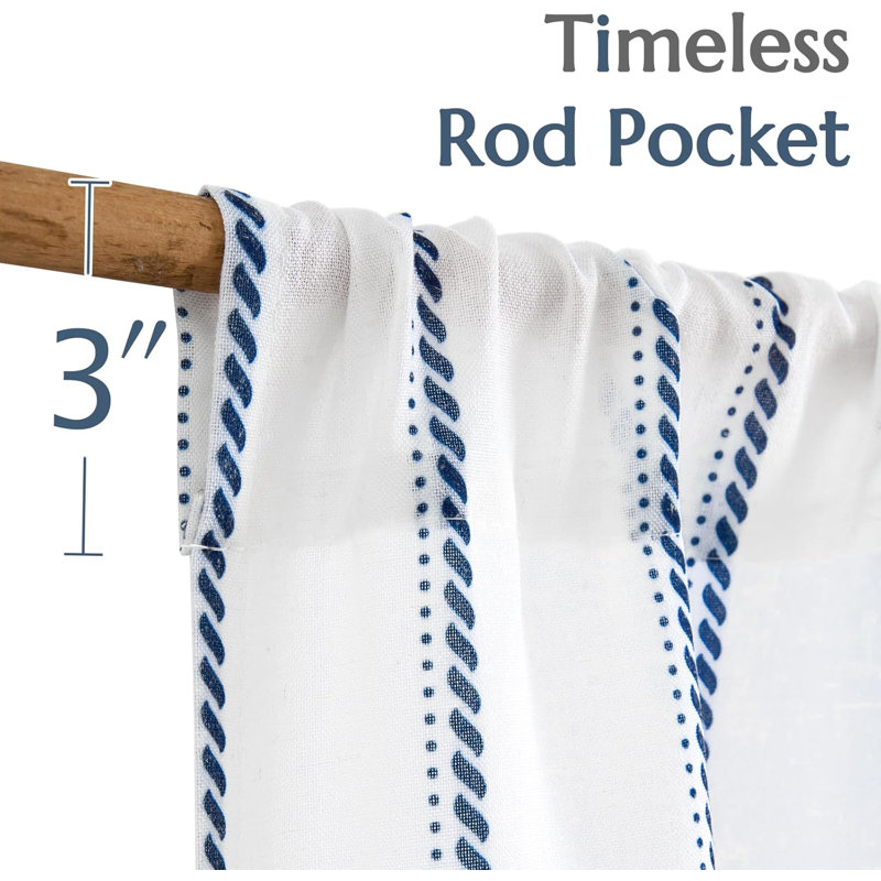 Linen Striped Kitchen Curtains Rod Pocket Tier Curtains, 26" W x 36" L, Blue