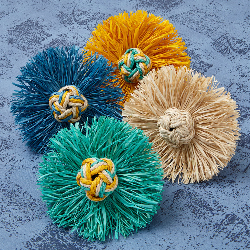 Handcrafted Mustard Raffia Napkin Rings with Woven Knots (Set of 4)
