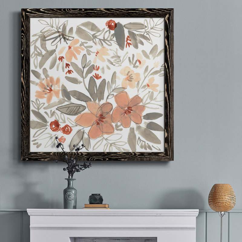 " Peach & Rust Blooms II ", Black Framed, 20" H x 20" W x 1" D