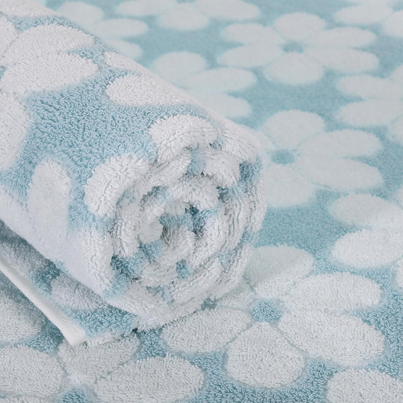 Floral Jacquard Bath Towels For Bathroom, 2 Pack Super Absorbent Shower Towels Soft 27.5X55 Inches Cute Bathroom Bath Towel Set, 100% Cotton, (Aqua Blue)