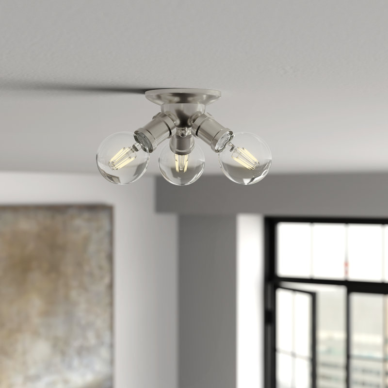Plafonnier encastré 3 lumières 7 po Grogan, Nickel brossé
