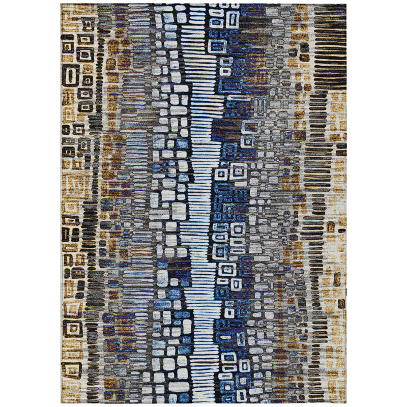 Machine Washable Indoor/Outdoor Huseby ACN2268 Geometric Rug, Rectangle 5' x 7'6"