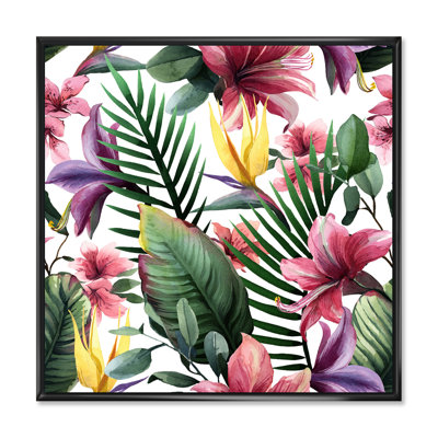 Fleurs tropicales rouges sur fond blanc II - reproduction d'art sur toile traditionnelle