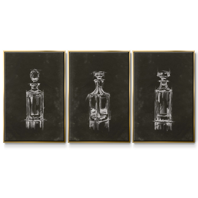 Crystal Barware I - Ensemble de 3 reproductions de cadres photo sur toile, Or, H 40 po x l 78 po