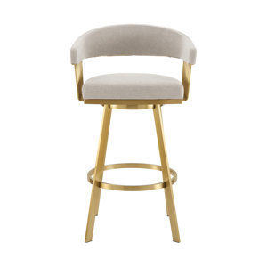 Robinett Modern Swivel Counter or Bar Height Bar Stool with Arms and Open Low Back in Metal and Faux Leather
