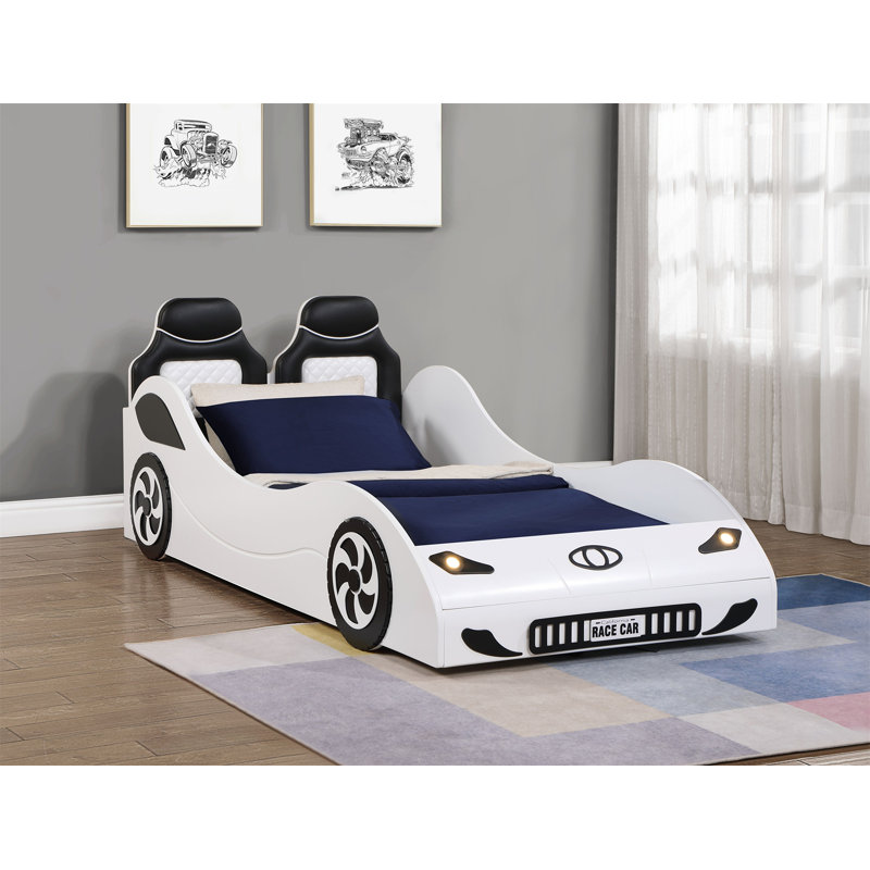 Colen Twin Car Bed With LED, White