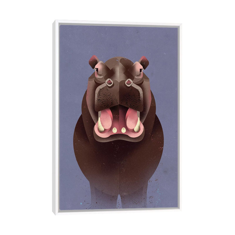 Hippo 1 Piece Wall Art on Canvas, 101.6 cm H x 66.04 cm W, White Framed
