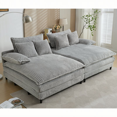 109 Inch Wide Oversized Double Lounge Chaise, Fluffy Cushioned Sofa Bed with Deep Seat and Corduroy Fabric, 4 Pillows, Four Adjustable Gears